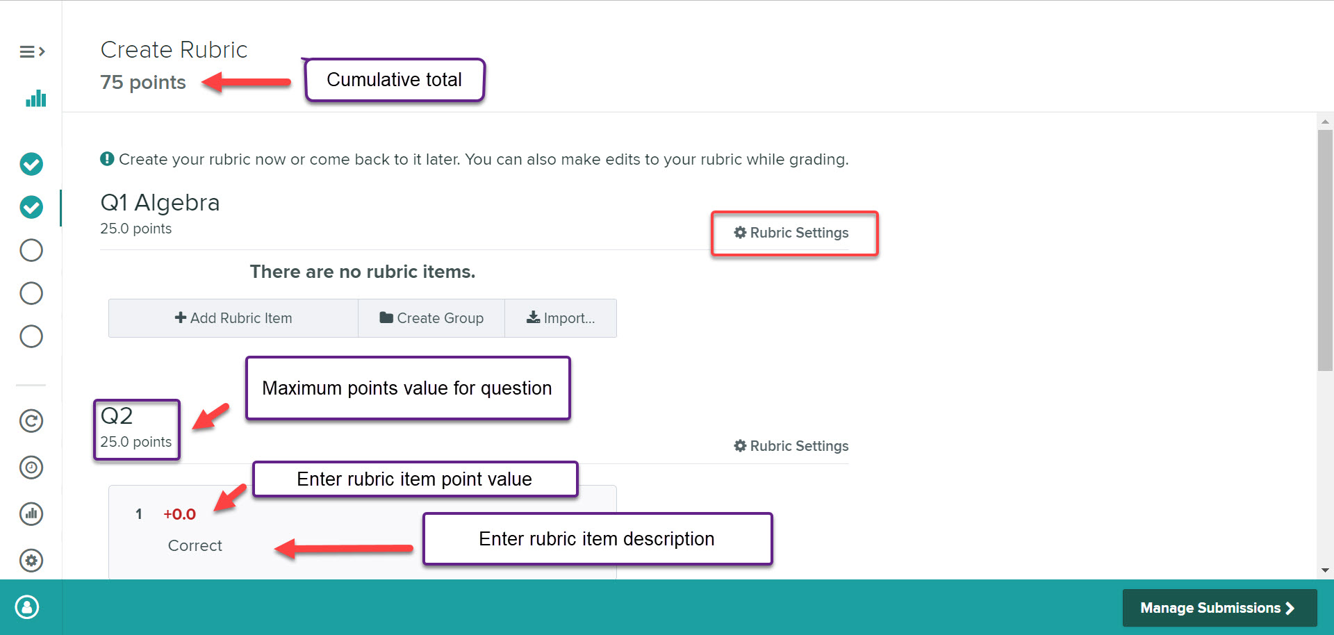 Create Rubric Screen