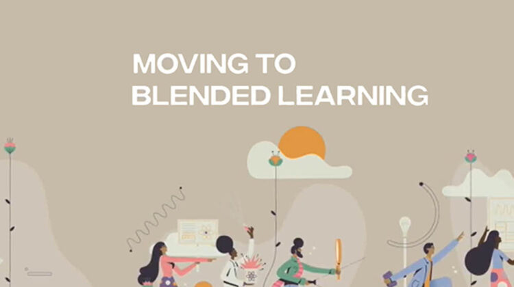 Cartoon graphic of 5 people walking with "Moving to Blended Learning" written above.