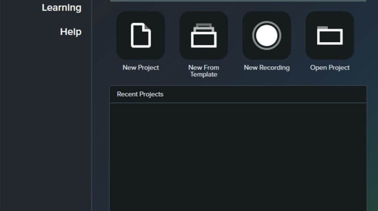 The Get Started page in Camtasia.