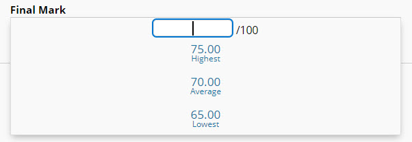Menu showing an example range of marks in the final mark field.