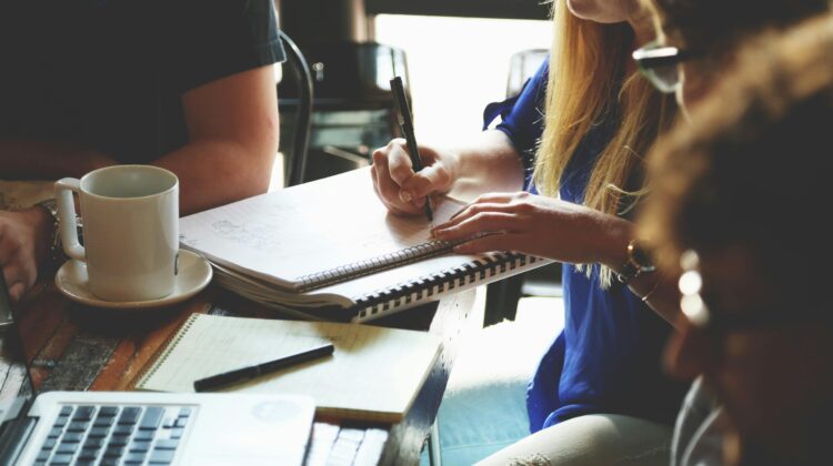 Student group studying at a cafe