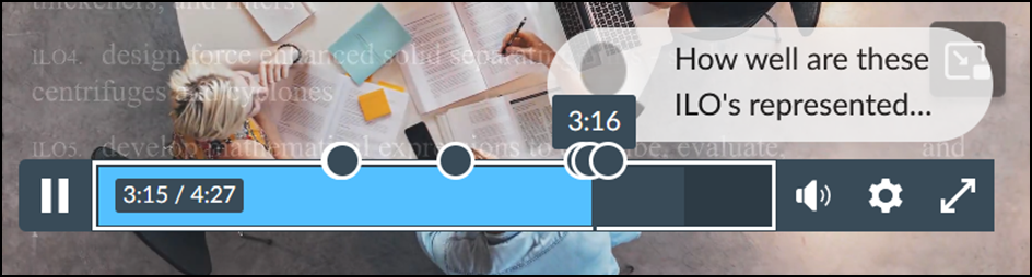 Screenshot showing how comments display on the video timeline