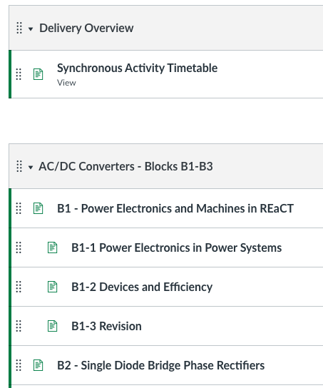 Image is a screenshot from Canvas showing how Modules are aligned to blocks of activity