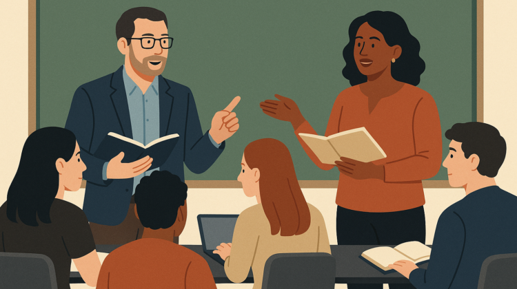 Co Teaching to a group of students sat in front of two teachers